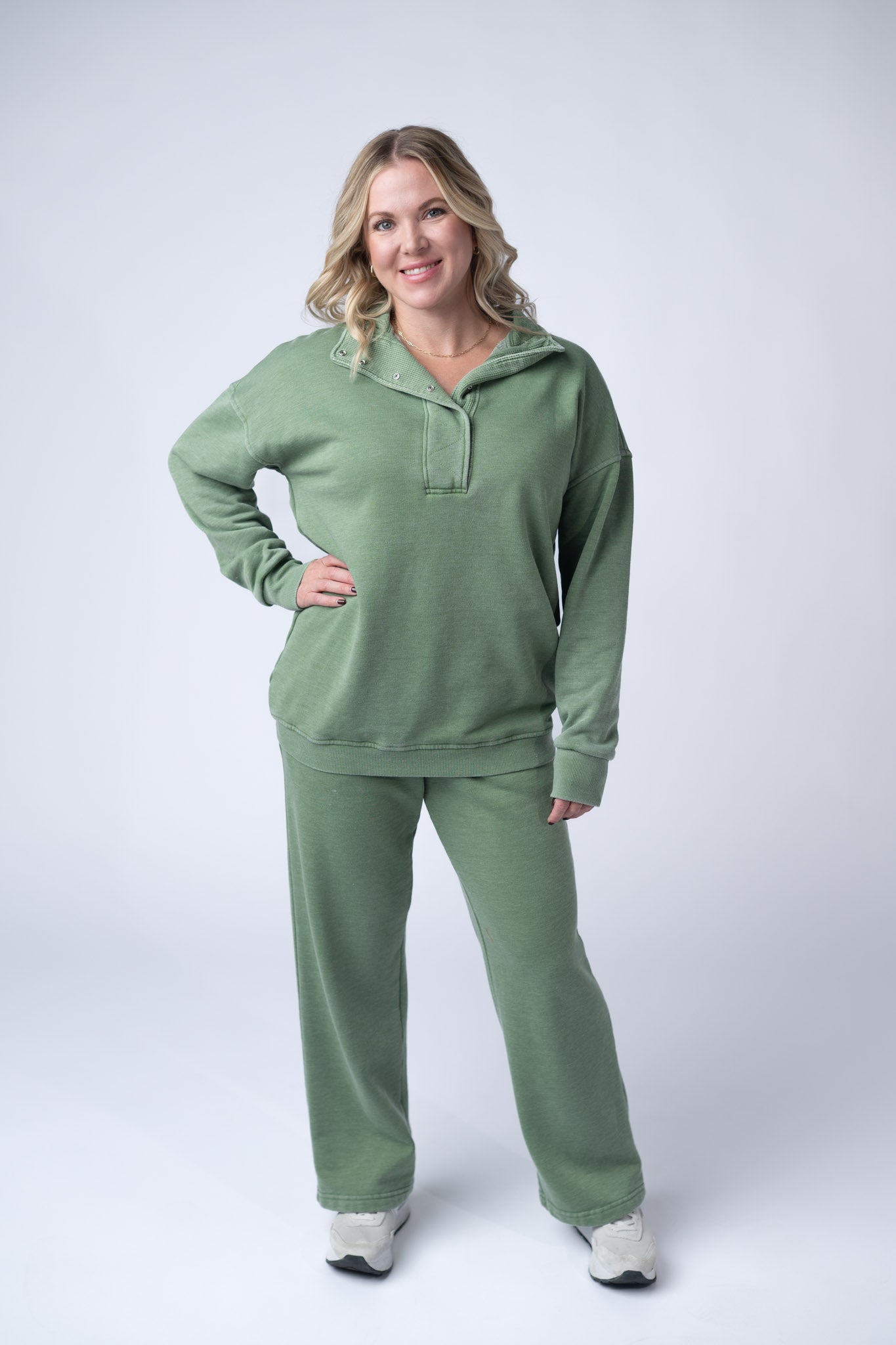 Wide Leg Vintage Wash Bottoms - Olive